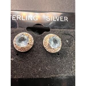 NEW blue topaz and diamond sterling silver stud earrings